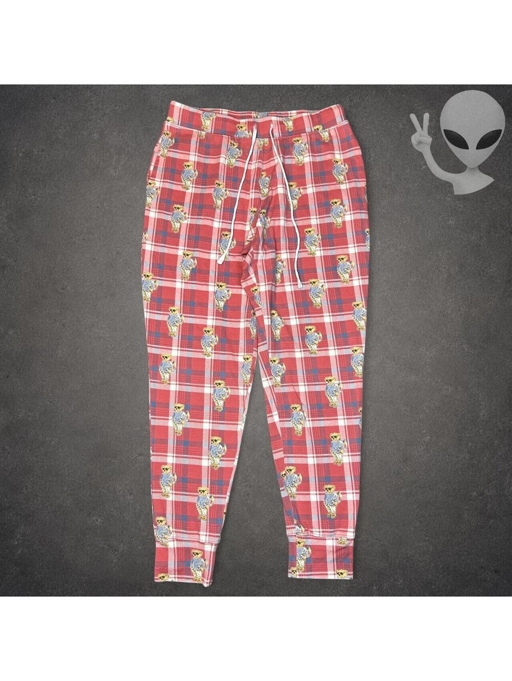 Polo Ralph Lauren Pajama Pants Mens US S Red Plaid Polo Bear Joggers
